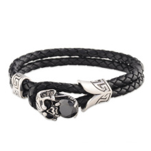 China Manufacturer Punk Stainless Steel Men's Braided Leather Bracelet